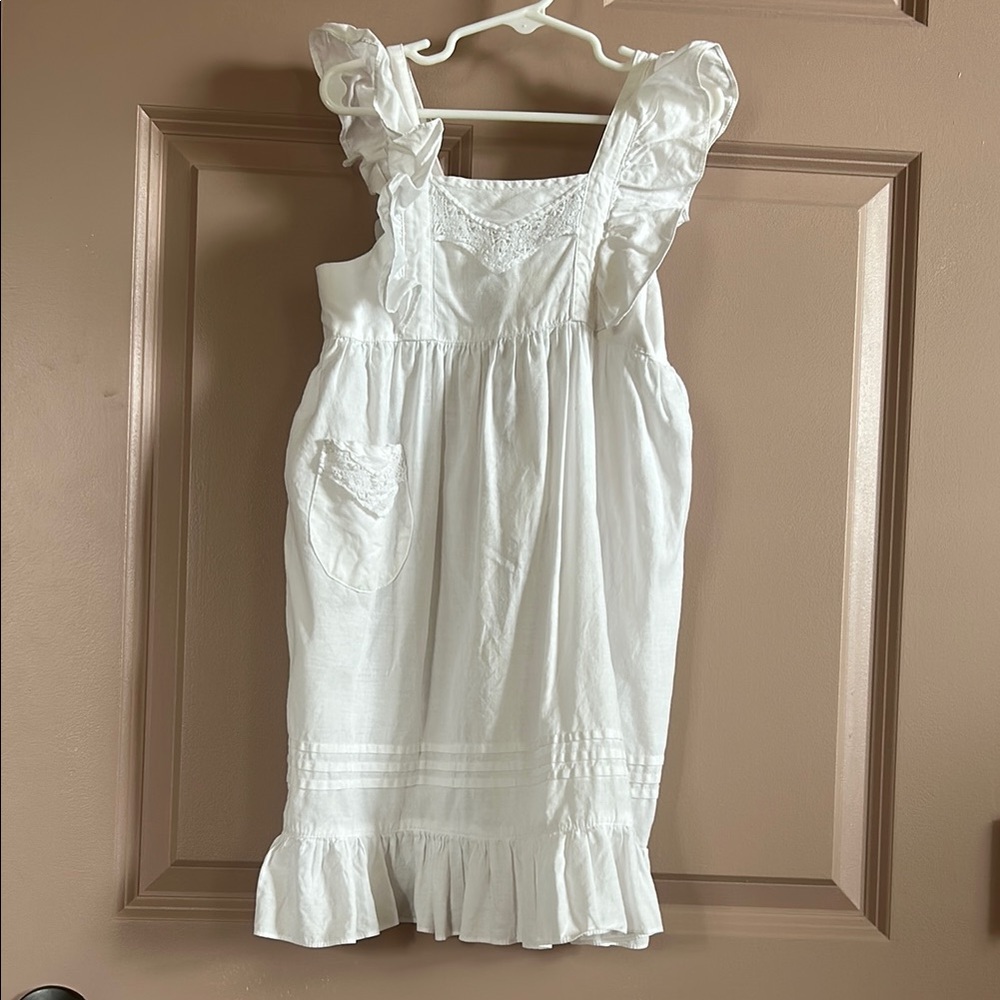 PaperWhite Brand Ruffled Sleeveless Apron Dress Rare Vintage 1984 Linen